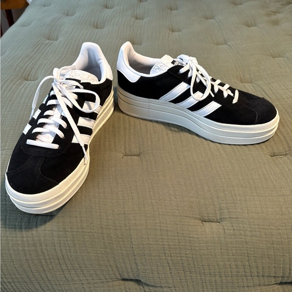 adidas Gazelle Black and White Platform Sneakers - Picture 4 of 8